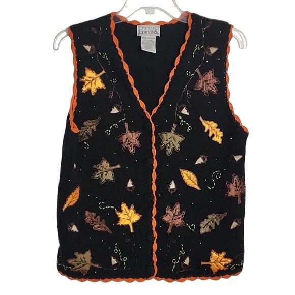 Basic Editions Fall Motif Beaded Sweater Vest - Picture 1 of 6